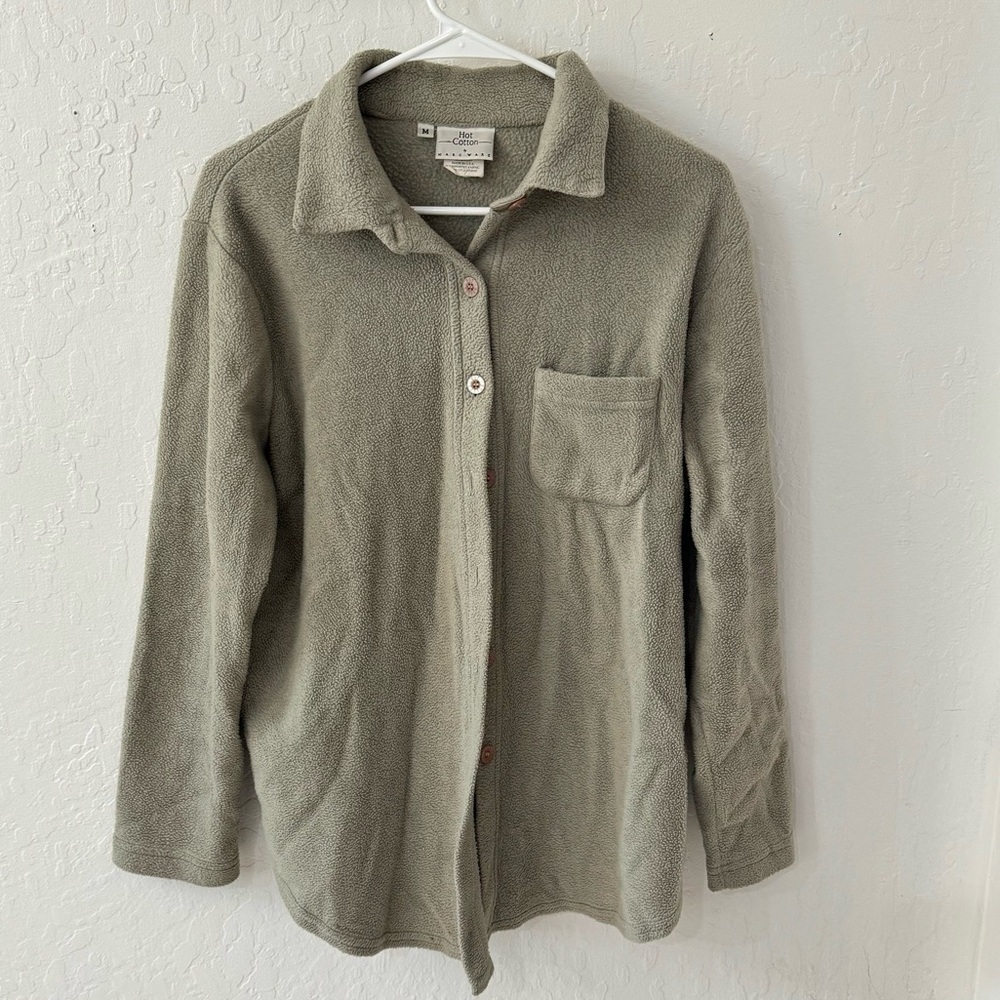 Vintage Hot Cotton By Marc Ware Sage Green Teddy Sherpa Button Down Shacket M